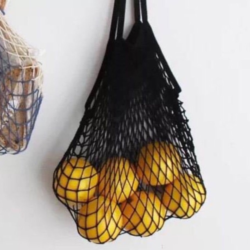 Parisienne Cotton Market Open Net Tote Bag Black - Picture 2 of 6